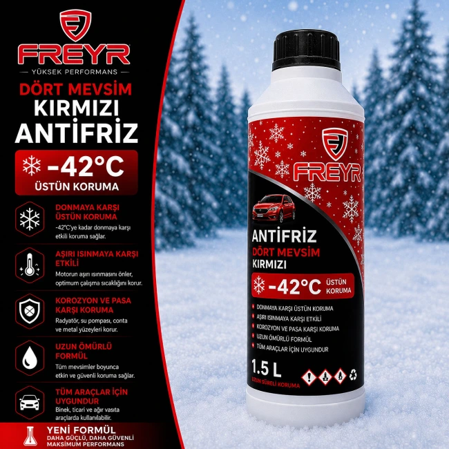  Freyr Dört Mevsim Kırmızı Antifriz -42 Derece 1.5 Litre