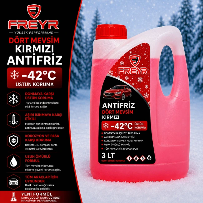 Freyr Dört Mevsim Kırmızı Antifriz -42 Derece 3 Lt